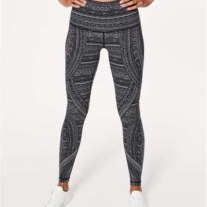 lululemon Wonder Under high rise black and white line pattern mandala leggings